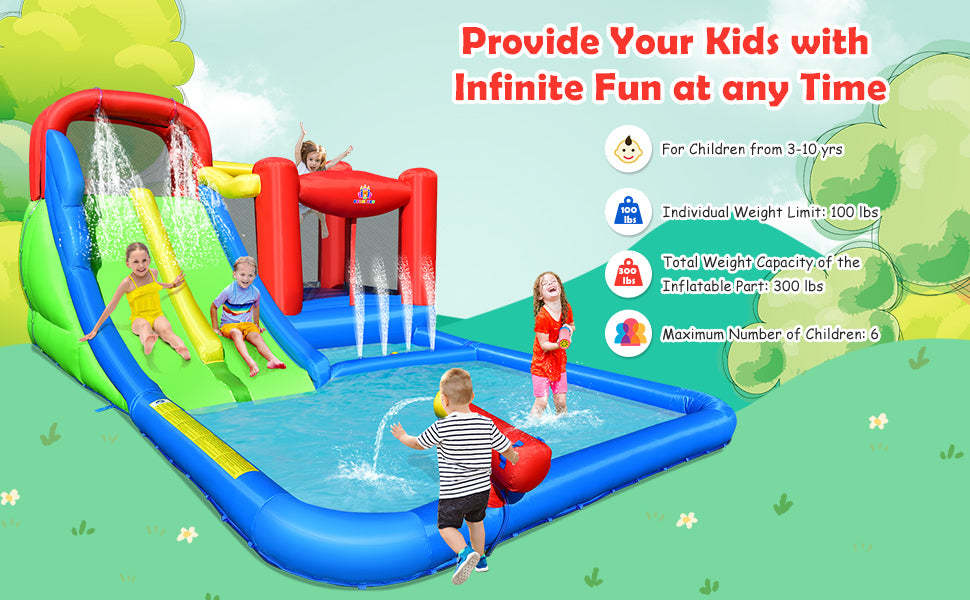 Kids Inflatable Water Slide Jumping Castle Splash Pool with 780W Air Blower