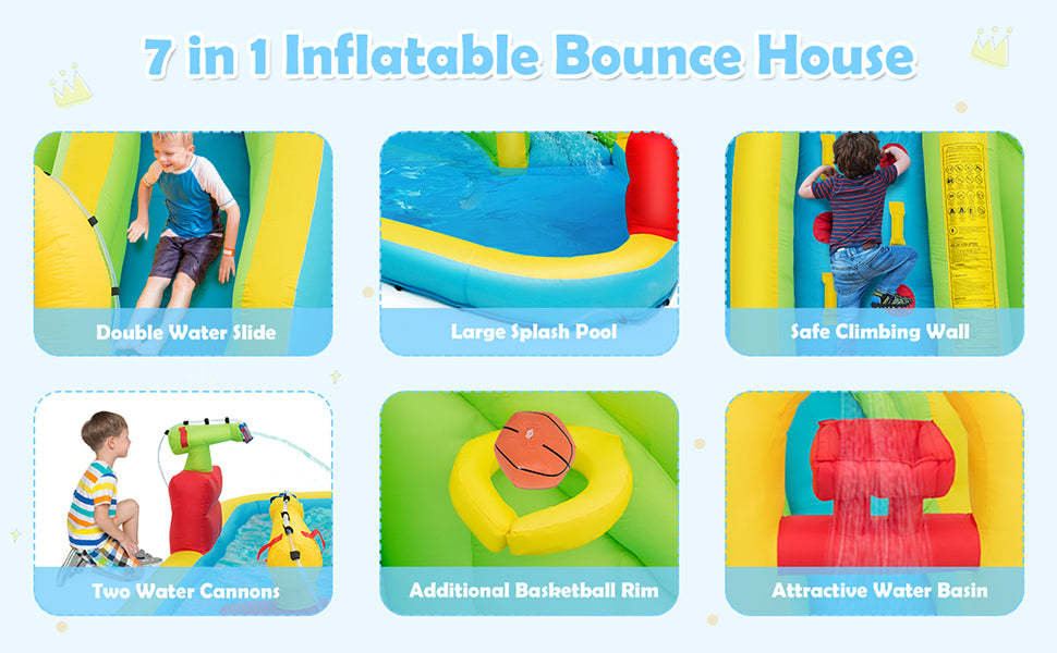 Inflatable Splash Pool Water Slides 7-in-1 Kids Jumper Bouncy Castle without Blower