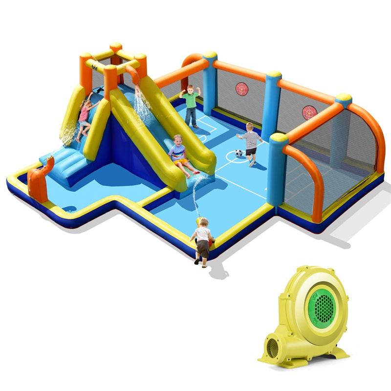 Inflatable Water Slide, 15x16.5FT Mega Water Soccer Water Park with Slide, 735W Blower, Splash Pool & Climbing Wall for Big Kids Backyard Party Gifts