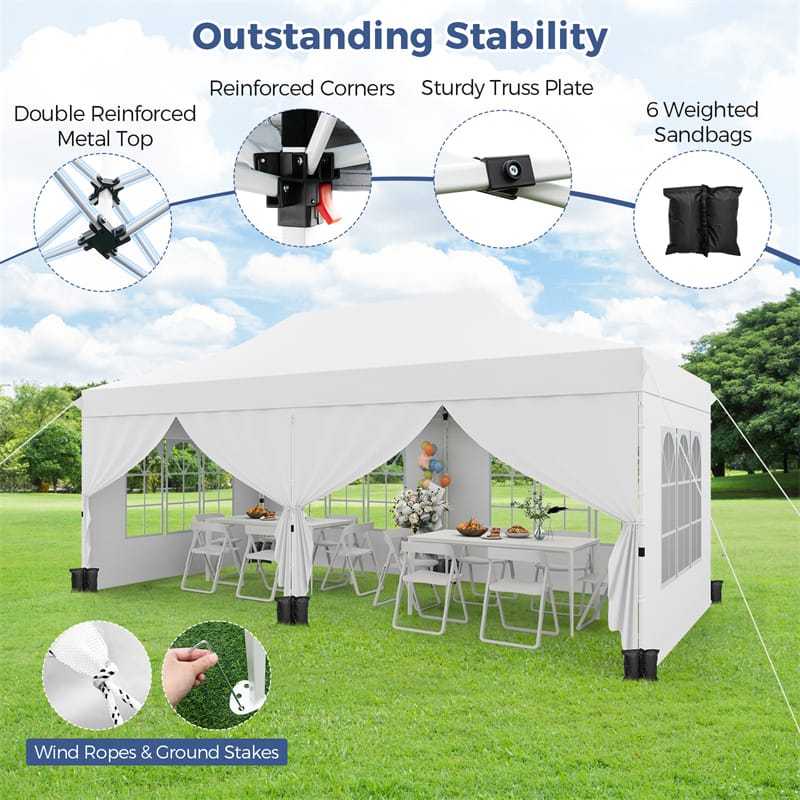 10 x 20FT Pop up Canopy with 6 Removable Sidewalls, Windows & Carry Bag, UPF50+ Instant Setup Canopy Tent for Party, Wedding, Backyard, Beach