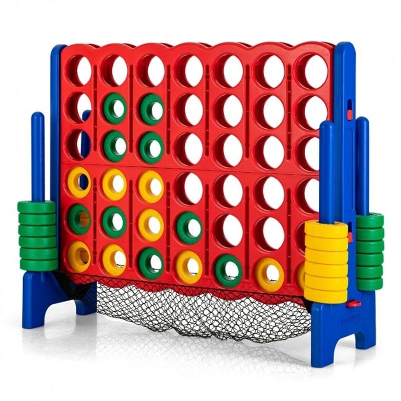 Giant 4-to-Score Game Set, Jumbo 4-in-A-Row Game Set with 42 Rings, Quick-Release Lever, Mesh Storage Net, 3.5FT Tall Connect Game for Kids & Adults