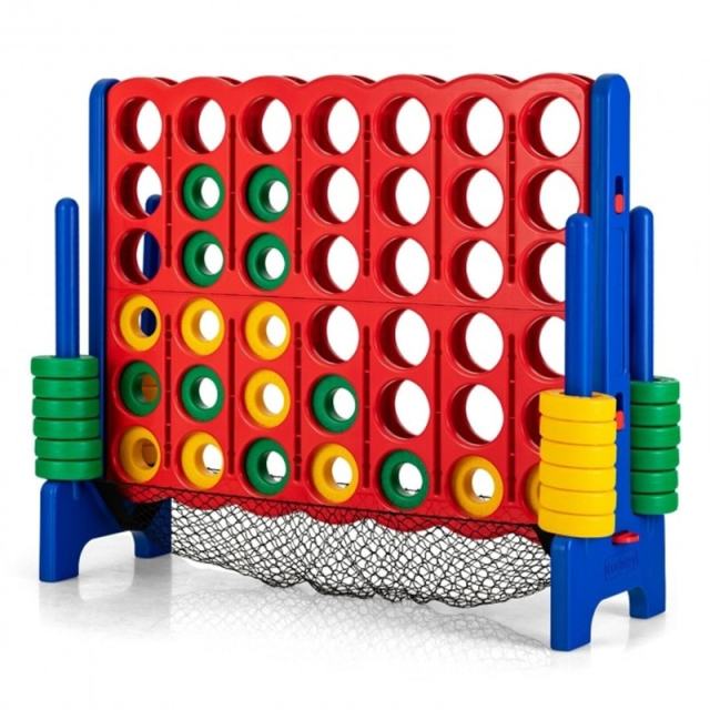 Giant 4-to-Score Game Set, Jumbo 4-in-A-Row Game Set with 42 Rings, Quick-Release Lever, Mesh Storage Net, 3.5FT Tall Connect Game for Kids & Adults