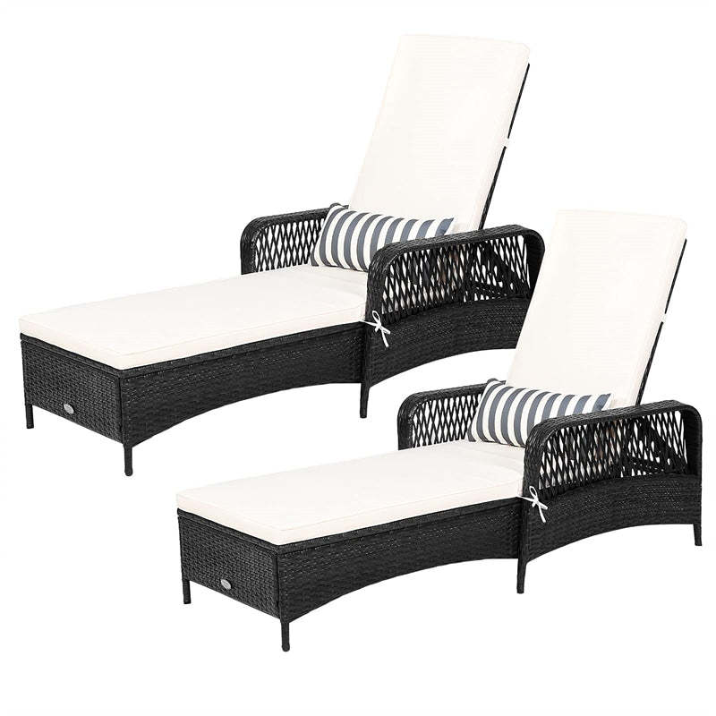 2PCS Rattan Outdoor Chaise Lounge Chairs w/ 6-Gear Adjustable Backrest, Removable Cushions, Pillow, Patio Sun Lounger for Poolside, Balcony