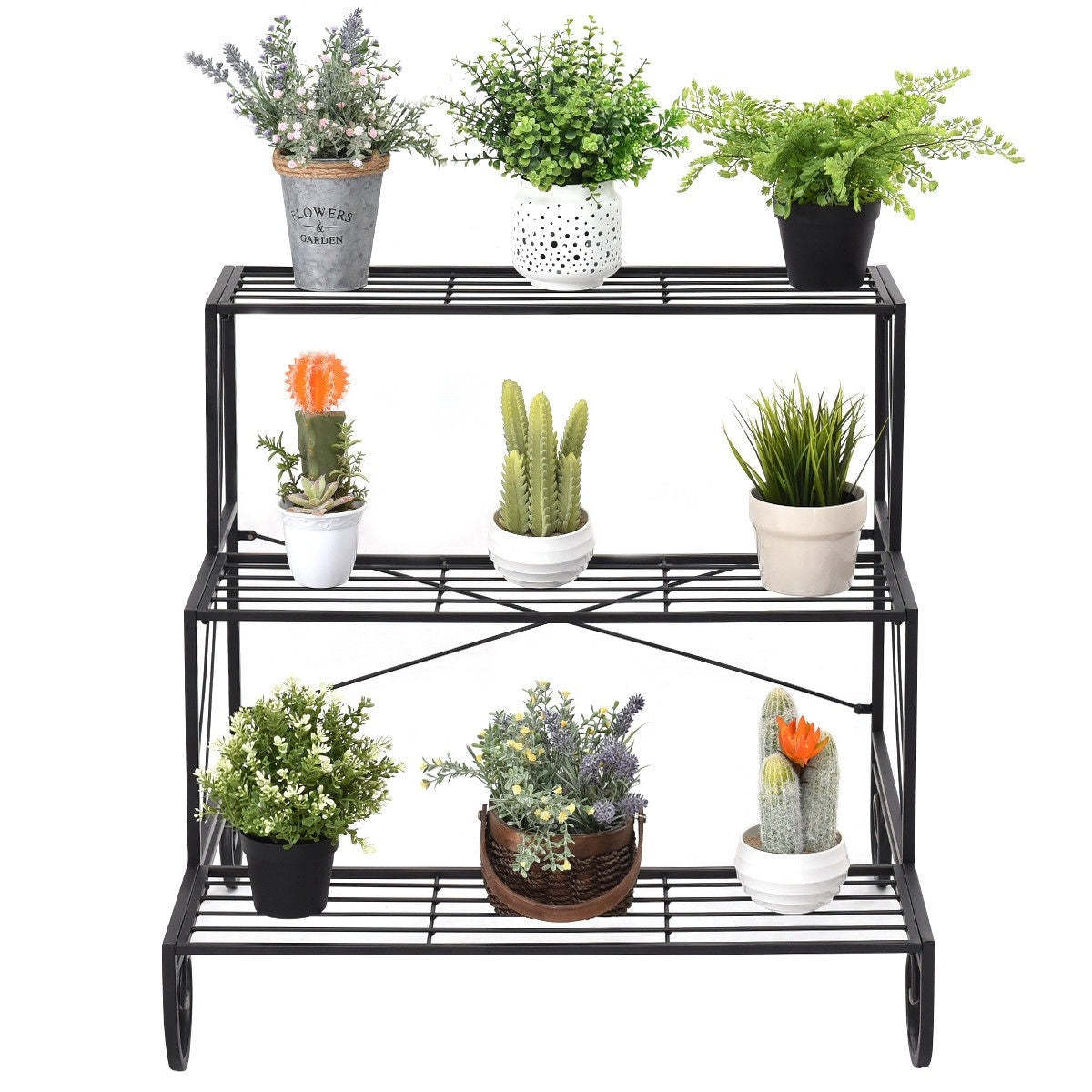 3 Tier Outdoor Metal Garden Planter Holder Rack