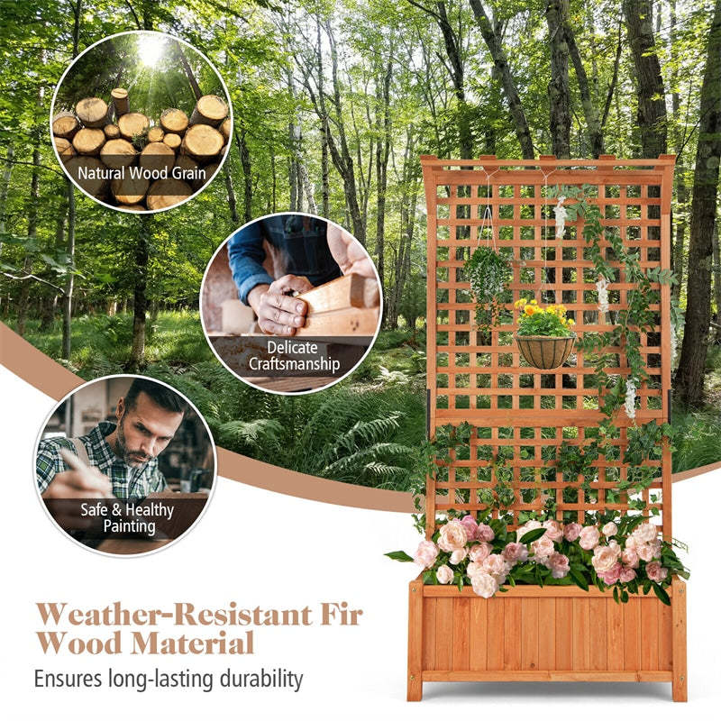 72.5" Wooden Raised Garden Bed with Trellis & Roof, Freestanding Planter Box with Drainage Holes for Climbing Plants, Yard, Balcony, Indoor & Outdoor