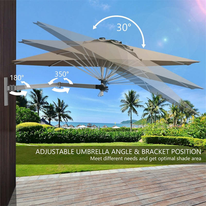 8 FT Wall Mounted Patio Umbrella Tilting Outdoor Sunshade Umbrella