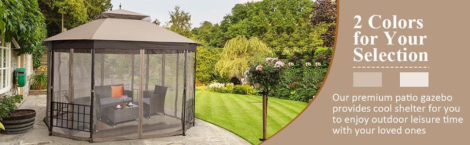10’ x 12’ Heavy Duty Double Roof Octagonal Patio Gazebo Canopy with Netting Sidewalls