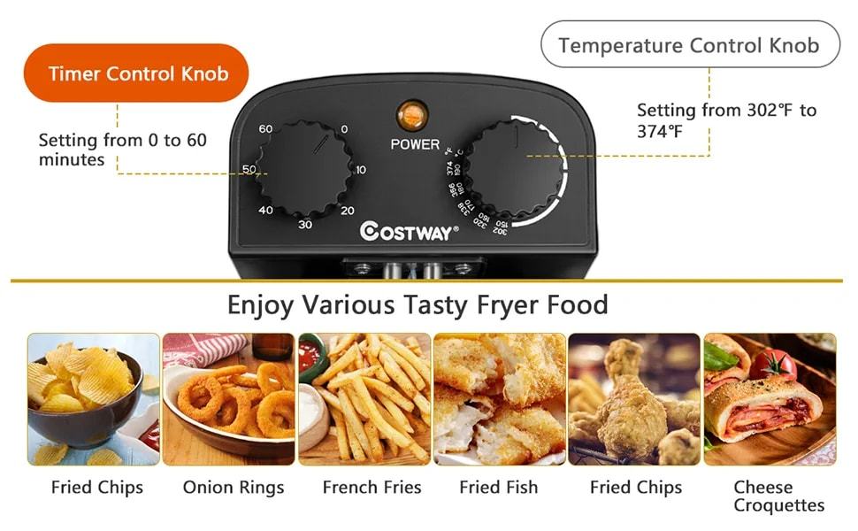 1700W Electric Deep Fryer 5.3QT/21-Cup Stainless Steel Fryer with Heating Element & Triple Basket