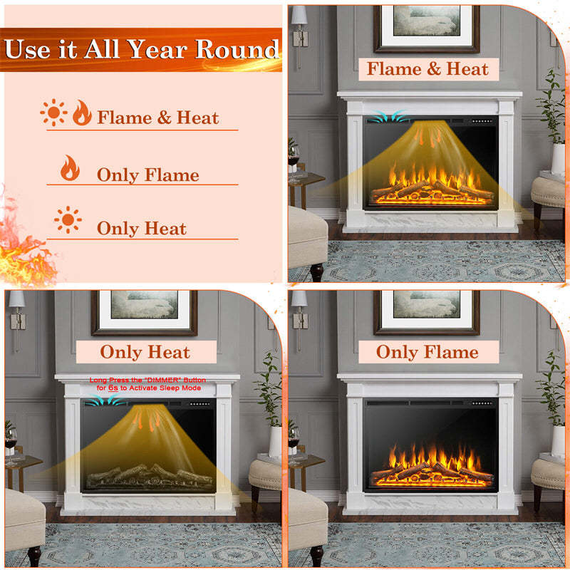 37" Electric Fireplace Insert, 1500W Recessed Freestanding Fireplace Heater with Touch Panel, Remote Control, 4 Log Flame Effects, Overheat Protection