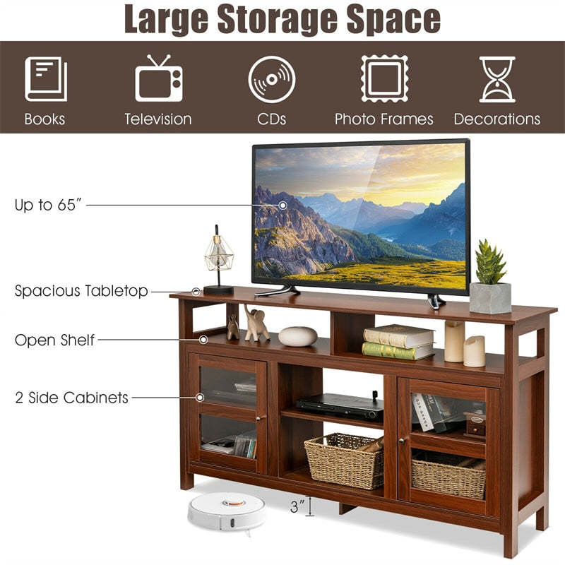 58" Fireplace TV Stand for TVs up to 65", Farmhouse Wood Media Console with 2 Cabinets & 4 Shelves, Entertainment Center for 18" Fireplace