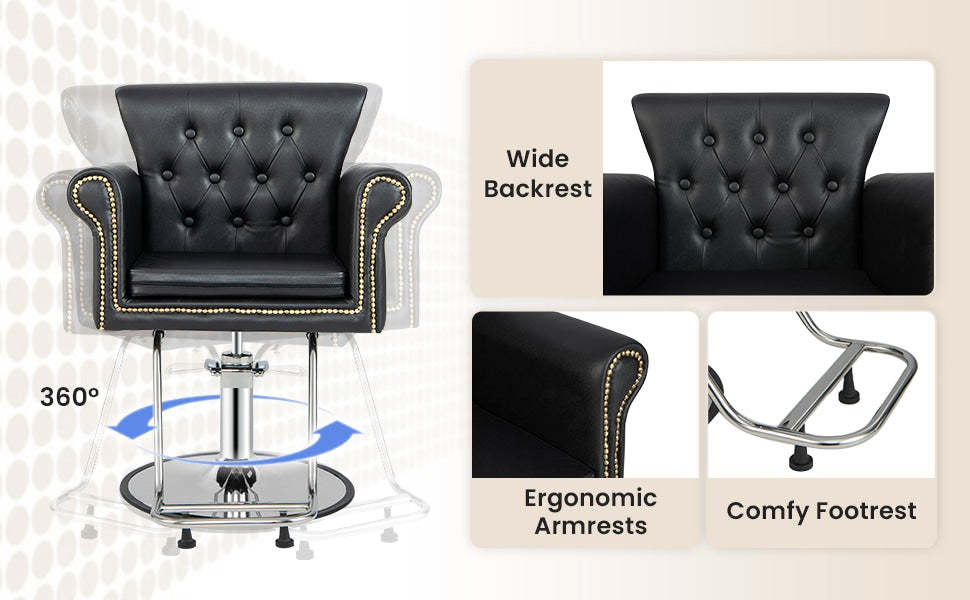 Classic Salon Styling Chair Heavy-Duty Hydraulic Barber Chair Height Adjustable Swivel Makeup Hair Salon Chair with Rivets Decoration