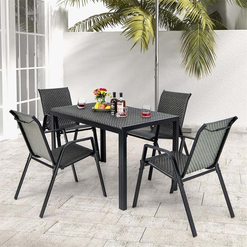 48" Patio Wicker Dining Table for 6 Rectangular Rattan Table Outdoor Dining Table with Heavy Duty Metal Frame for Backyard Front Porch