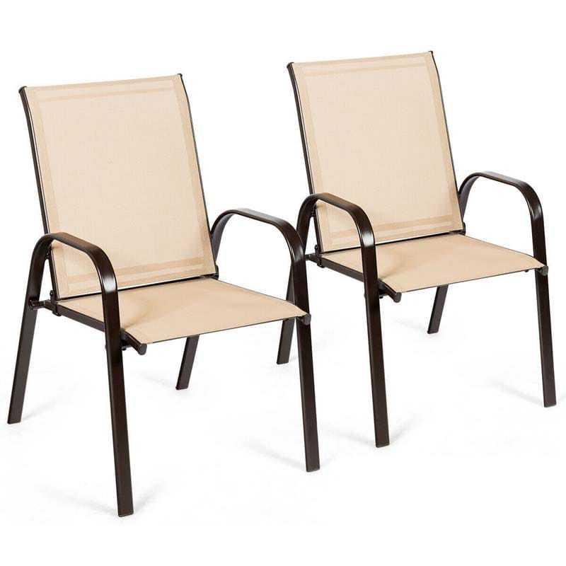2PCS Steel Frame Sling Patio Chairs, High Back Outdoor Dining Chairs with Armrests & Breathable Quick-Drying Fabric for Backyard, Garden, Deck