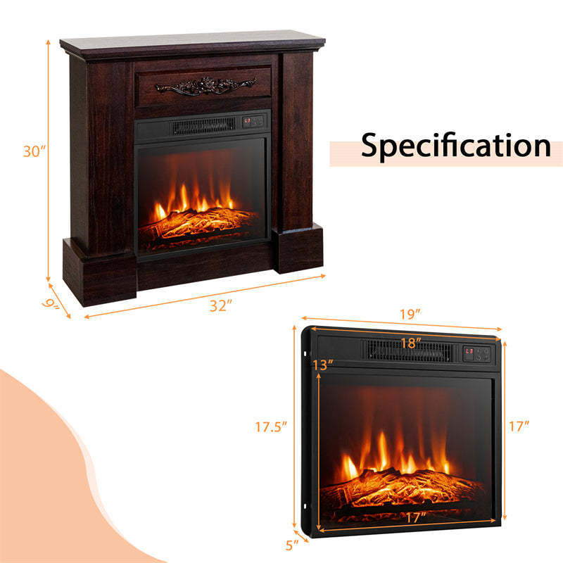 32" Electric Fireplace with Mantel, 1400W Freestanding Wood Mantel Heater with 3D Flame Effect, Remote, Thermostat, 6H Timer, CSA Certified