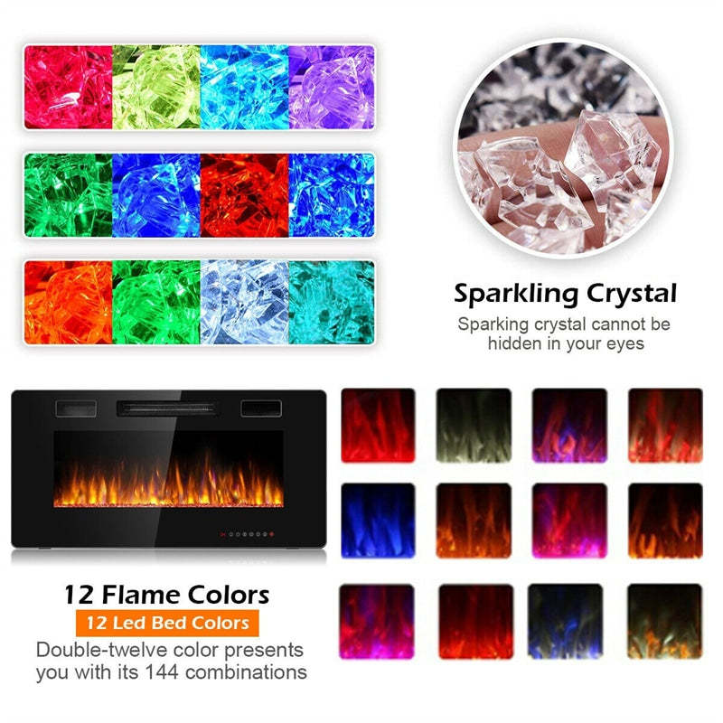 36" Recessed Electric Fireplace, Ultra-Thin Wall-Mounted Heater Insert with Adjustable Flame Color, Remote Control, Touch Screen, 8H Timer, 750W/1500W