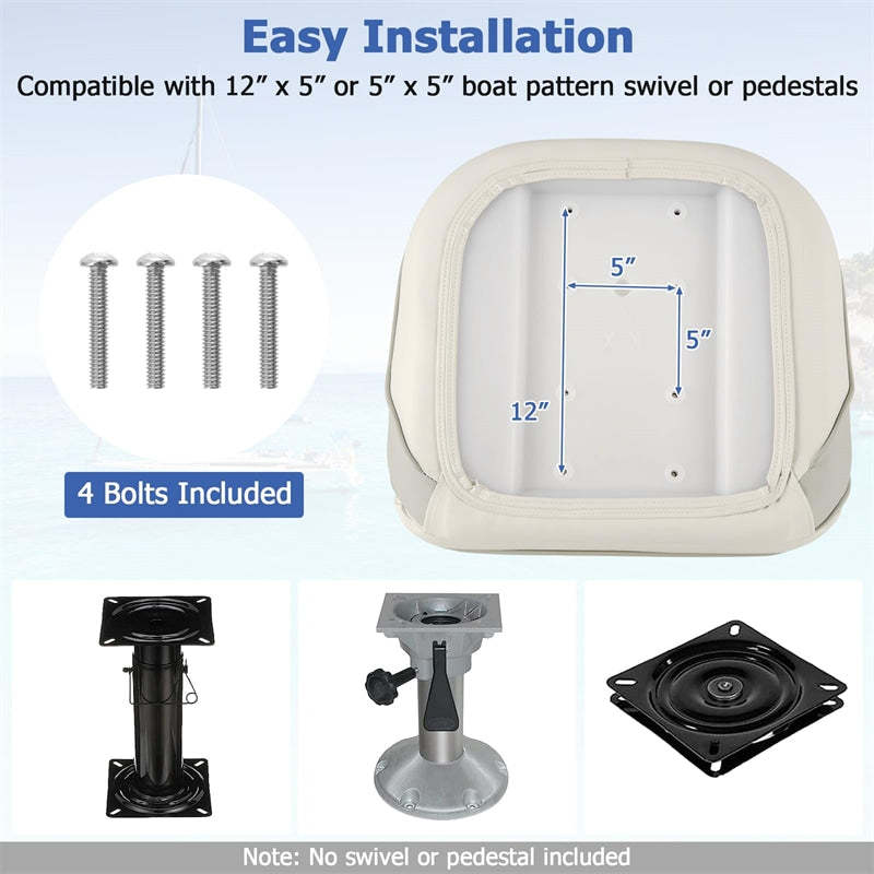 Captain Bucket Seat Pontoon Boat Seat Curved Armrest, Waterproof PVC Leather, Thick Sponge Padding, High Back Captain Chair for Fishing Sightseeing Boat