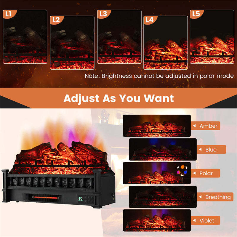 26'' Electric Fireplace Log Set Heater, 1500W Infrared Quartz Fireplace Insert with Remote, Thermostat, 5 Flame Modes, 8H Timer & Lemonwood Ember Bed