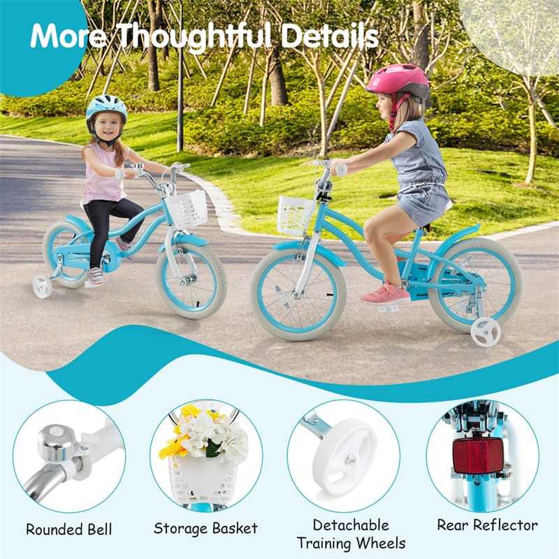 16" Kids Bike, Toddler Bicycle with Training Wheels, Adjustable Seat & Removable Basket, Boys Girls Bike for 3-8 Years Old
