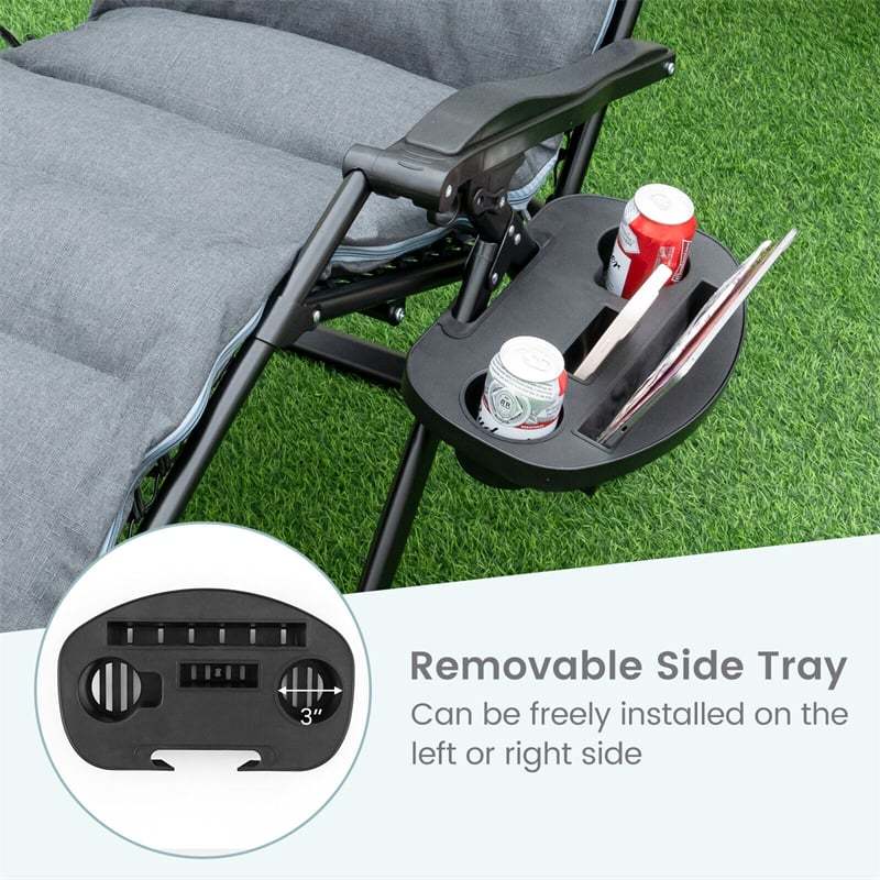 Adjustable Metal Zero Gravity Lounge Chair with Cup Holder Tray, Removable Cushion & Pillow, Folding Reclining Patio Chair for Garden Backyard