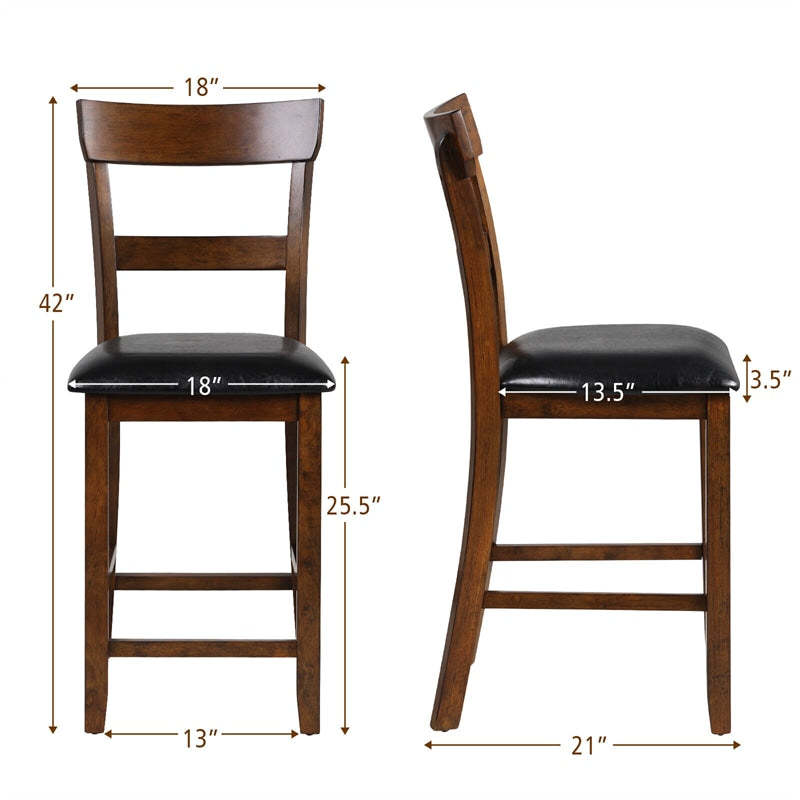 Counter Height Bar Stools Set of 2, Farmhouse 25.5" Rubber Wood High Dining Chairs Counter Stools with Backs & Leather Cushions for Kitchen Bistro