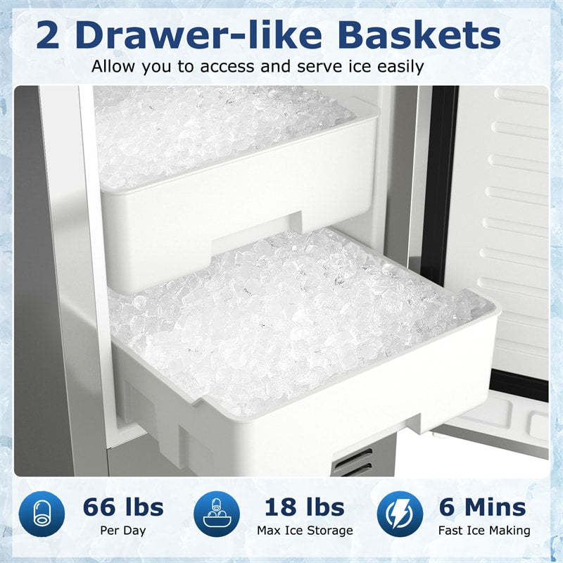 Under Counter Nugget Ice Maker, 80lbs/Day Freestanding Built-in Stainless Steel Ice Machine, Self-Cleaning, LCD Control, 24H Timer for Home Commercial