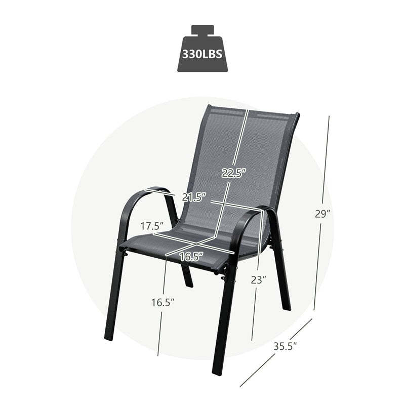 4-Pack Stackable Patio Dining Chairs, Heavy Duty Steel Frame All-Weather Outdoor Chairs with Armrests 330LBS Capacity for Poolside Deck Backyard