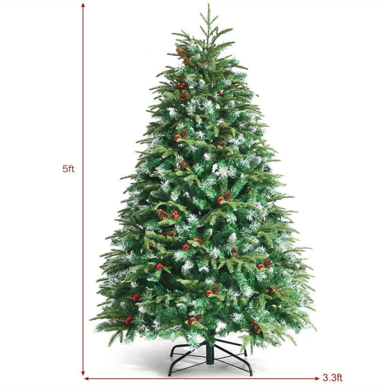 5FT Pre-Lit Artificial Christmas Tree with 250 Multicolor LED Lights, 11 Flash Modes, 581 PVC Tips Hinged Snowy Pine Xmas Tree for Holiday Decor