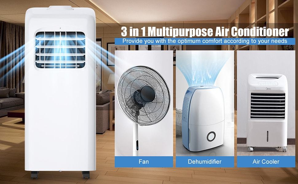 8000 BTU Portable Air Conditioner 3-in-1 Air Cooler Dehumidifier Function with Remote Control LED Display Window Kit