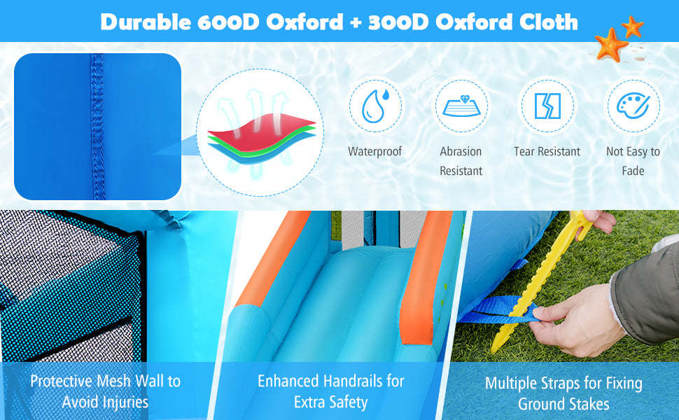 5 in 1 Inflatable Water Slide Hippo Water Park Bounce House with 740W Air Blower