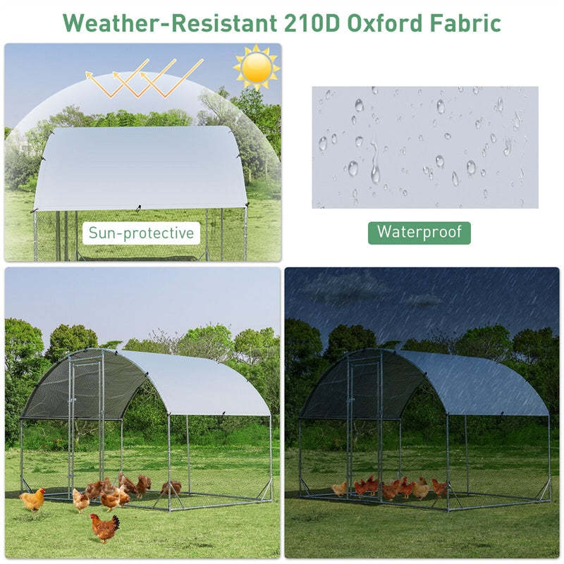 6.2ft Outdoor Metal Chicken Coop Galvanized Walk-in Dome Cage with Cover
