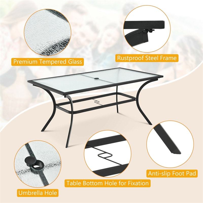 66” x 38” Oversize Rectangular Patio Dining Table Outdoor Bistro Table with Umbrella Hole