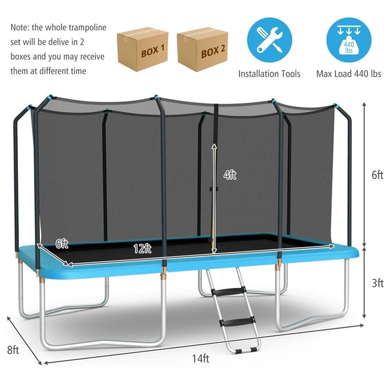 8x14FT Rectangular Trampoline for Kids & Adults, ASTM Certified Outdoor Trampoline with Safety Enclosure Net & Ladder, 440 LBS Load Capacity