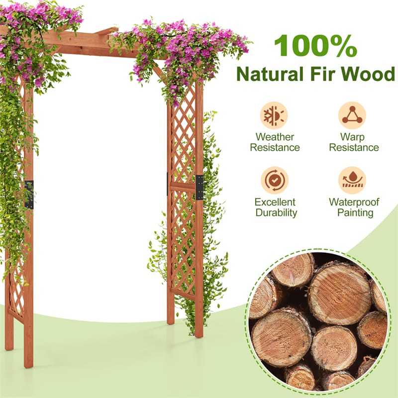 7ft Wood Garden Arbor, Outdoor Wedding Arch for Lawn Patio Bridal Party Decoration, Garden Trellis Pergola for Climbing Plant Rose Vines