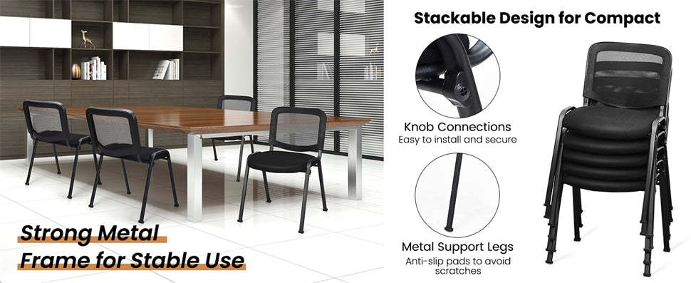 Set of 5 Conference Chair Mesh Back Stackable Office Chair Ergonomic Waiting Room Guest Reception Chair with Upholstered Seat