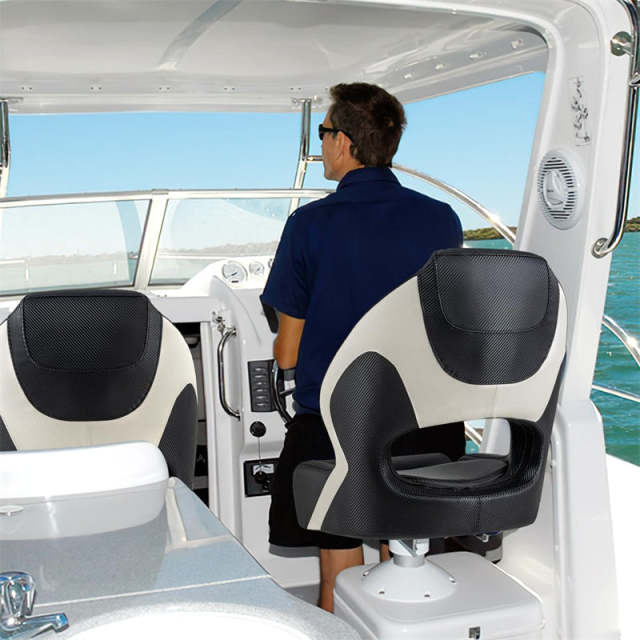 2 Pack Sports Flip-up Boat Seats, High Back Captain Bucket Seats with Thick Bolster, Waterproof PVC Leather Upholstery, Curve Armrest for Fishing Boat