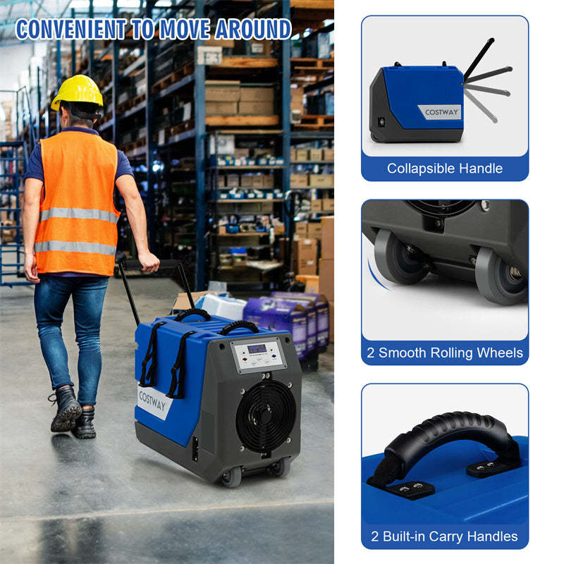 180 PPD Bucketless Dehumidifier Portable Commercial Dehumidifier with Pump & Drain Hose, Rotational Molded Industrial Dehumidifier for Basement