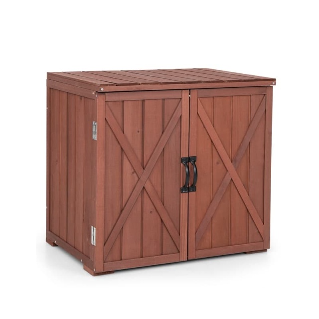 Wooden Outdoor Storage Shed 2.5 x 2FT Solid Fir Wood Garden Tool Shed Large Patio Storage Cabinet with Double Doors for Indoor Backyard