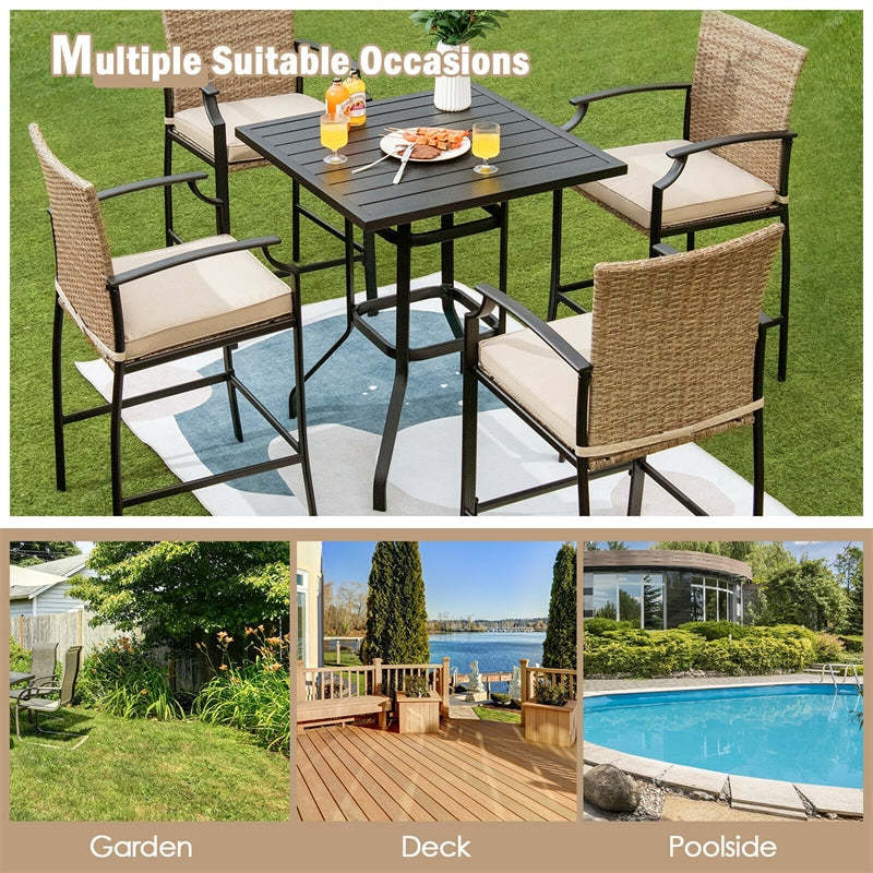 5 PCS Outdoor Rattan Patio Bar Height Bistro Set with Cushions