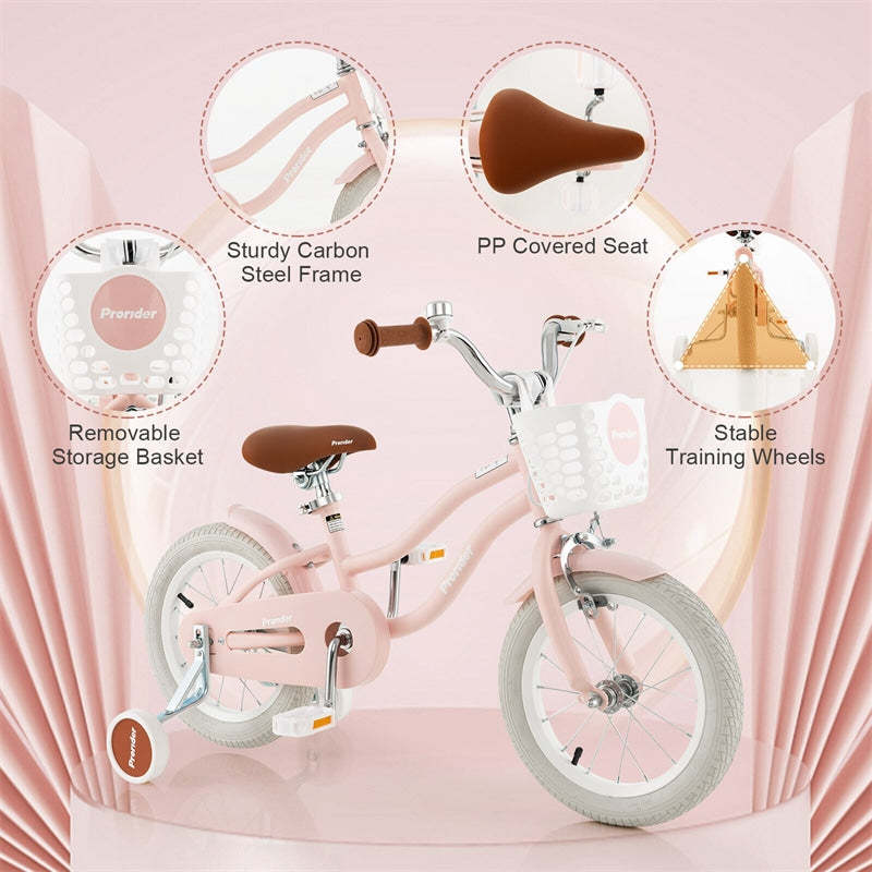 14" Kids Bike, Toddler Bicycle Girls Boys Bike for 3-8 Years Old with Training Wheels Adjustable Seat Removable Basket