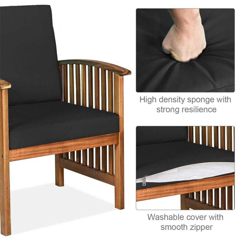 4 Pcs Outdoor Acacia Wood Patio Sofa Set with Coffee Table & Padded Cushions