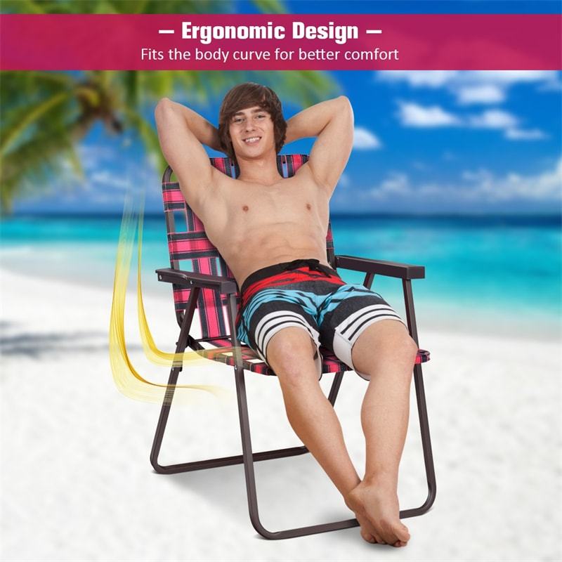 6 Pcs Portable Webbed Lawn Chairs Folding Beach Chairs Outdoor Camping Chair with Armrest