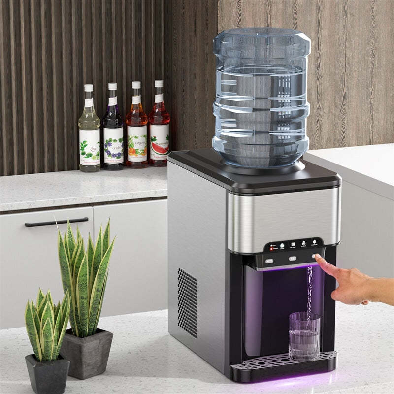 3-in-1 Countertop Ice Maker with Hot/Cold Water Dispenser, 48LBS/24H Portable Ice Machine with Safety Lock, Water Cooler for Home Kitchen, Office, RV