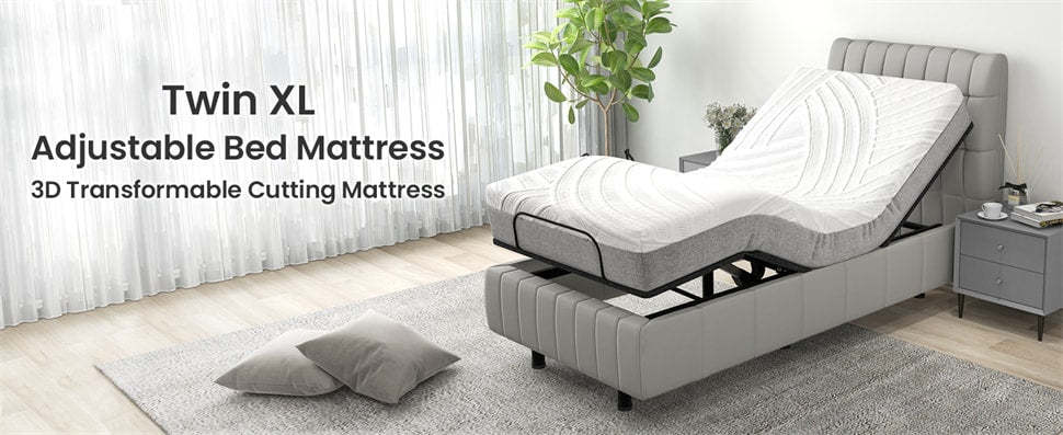 8" Twin XL Adjustable Bed Mattress Gel Infused Memory Foam Mattress with Jacquard Cover, 3D CNC Cutting & Bamboo Charcoal Memory Foam