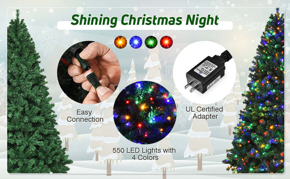 7.5FT Pre-Lit Artificial Spruce Christmas Tree with 550 Multicolor Lights & Metal Stand for Festival