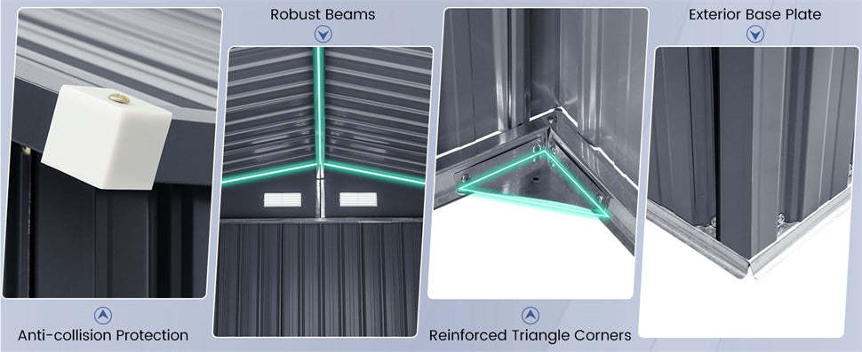 10' x 7.7' Outdoor Metal Storage Shed Galvanized Steel Utility Tool Storage House Waterproof Garden Shed with 4 Vents Lockable Doors