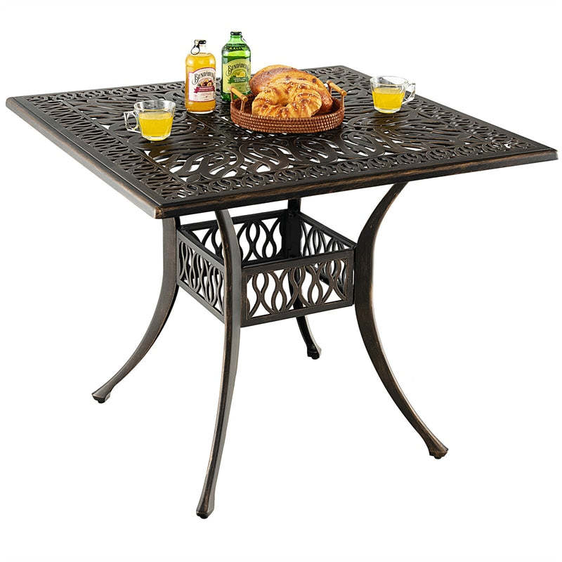 35.4" Square Outdoor Dining Table, All-Weather Cast Aluminum Table with 2.2" Umbrella Hole, 4-Person Dining Table for Garden, Backyard & Poolside