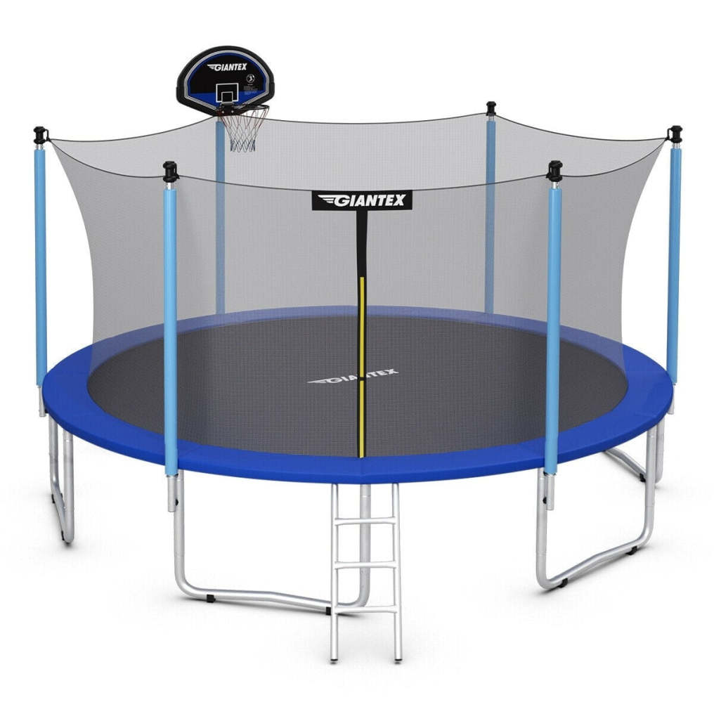 15 Ft Trampoline Combo with Enclosure Net and Basketball Hoop