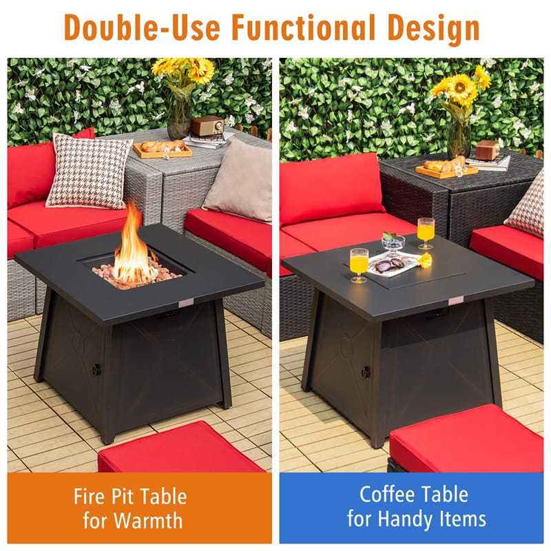 30" Square Propane Fire Pit Table, 50,000 BTU Outdoor Gas Fire Pit with Waterproof PVC Cover, Stainless Steel Burner, Lava Rocks & CSA/ETL Certified