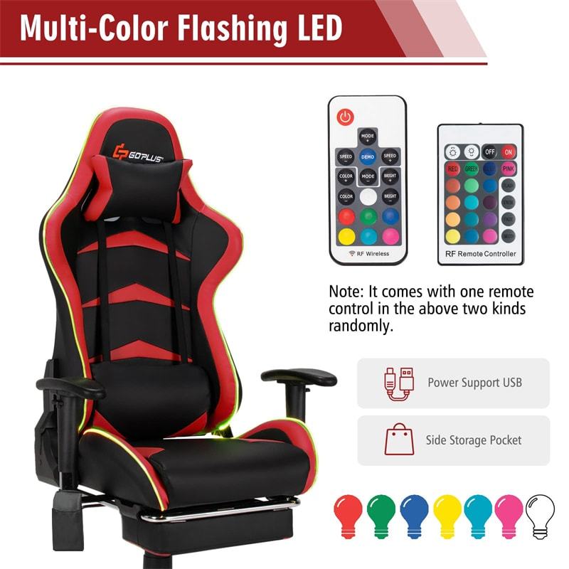 Adjustable Massage Gaming Chair Ergonomic Racing Computer Chair High Back with RGB Light & Remote Control
