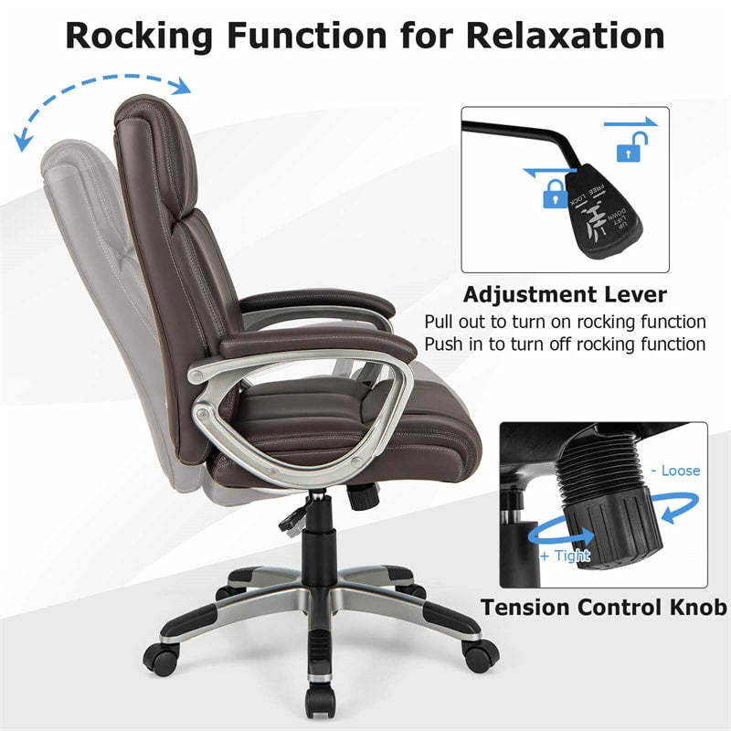 Ergonomic Executive Office Chair PU Leather Desk Chair High Back Swivel Computer Task Chair with Lumbar Support Padded Armrests & Wheels